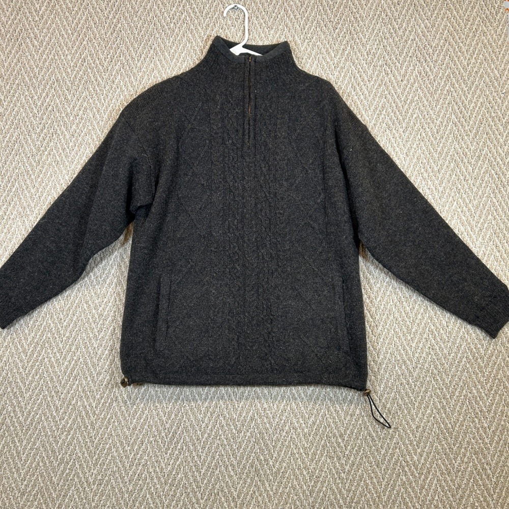 Aran Sweater Market Crewneck Mens Large Gray Pure Wool Quarter Zip Pullover